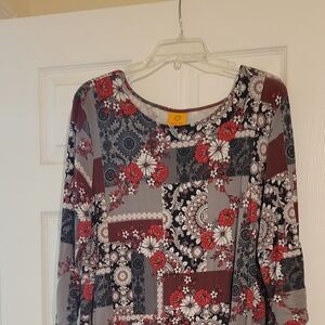 Ruby Rd. Red and Gray Floral Patchwork Tunic